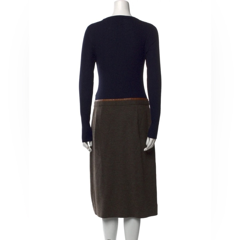 Tory Burch navy blue and khaki green combined wool midi dress - Medium - Picture 6 of 6